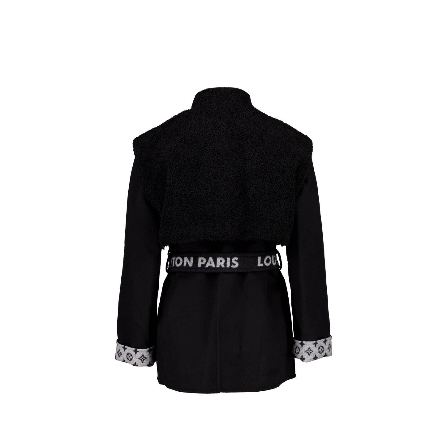 Louis Vuitton Size 36 Wrap Coat Shearling/Wool Black