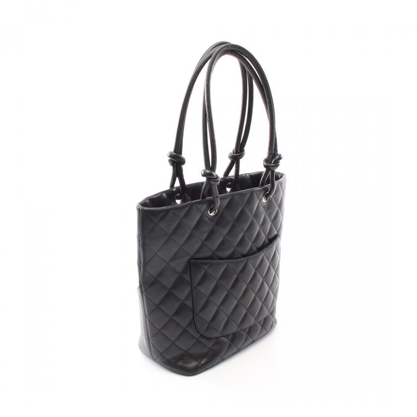 Luxury Chanel Cambon Line Medium Handbag Tote Bag Leather Black White Silver Hardware