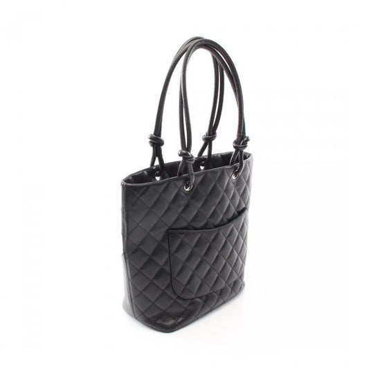 Luxury Chanel Cambon Line Medium Handbag Tote Bag Leather Black White Silver Hardware