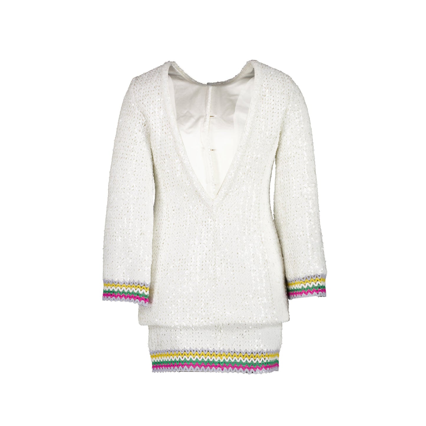 Chanel Size 34 22S Sequins Jacket and Skirt Suit Cotton/Polyester White/Multicolour