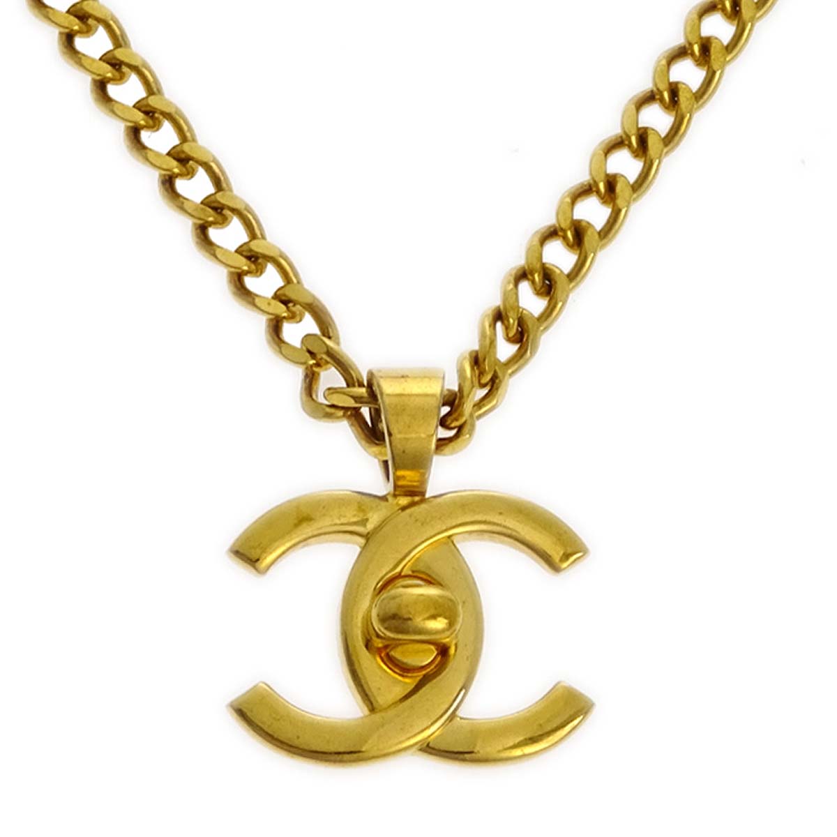 Luxury Chanel Turnlock Gold Chain Necklace Pendant 97P
