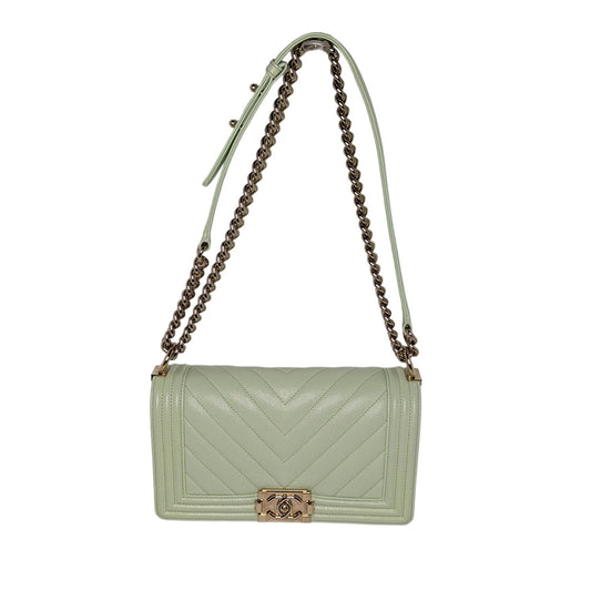 Luxury Chanel bag Caviar Chevron Quilted Medium Boy Flap Light Green