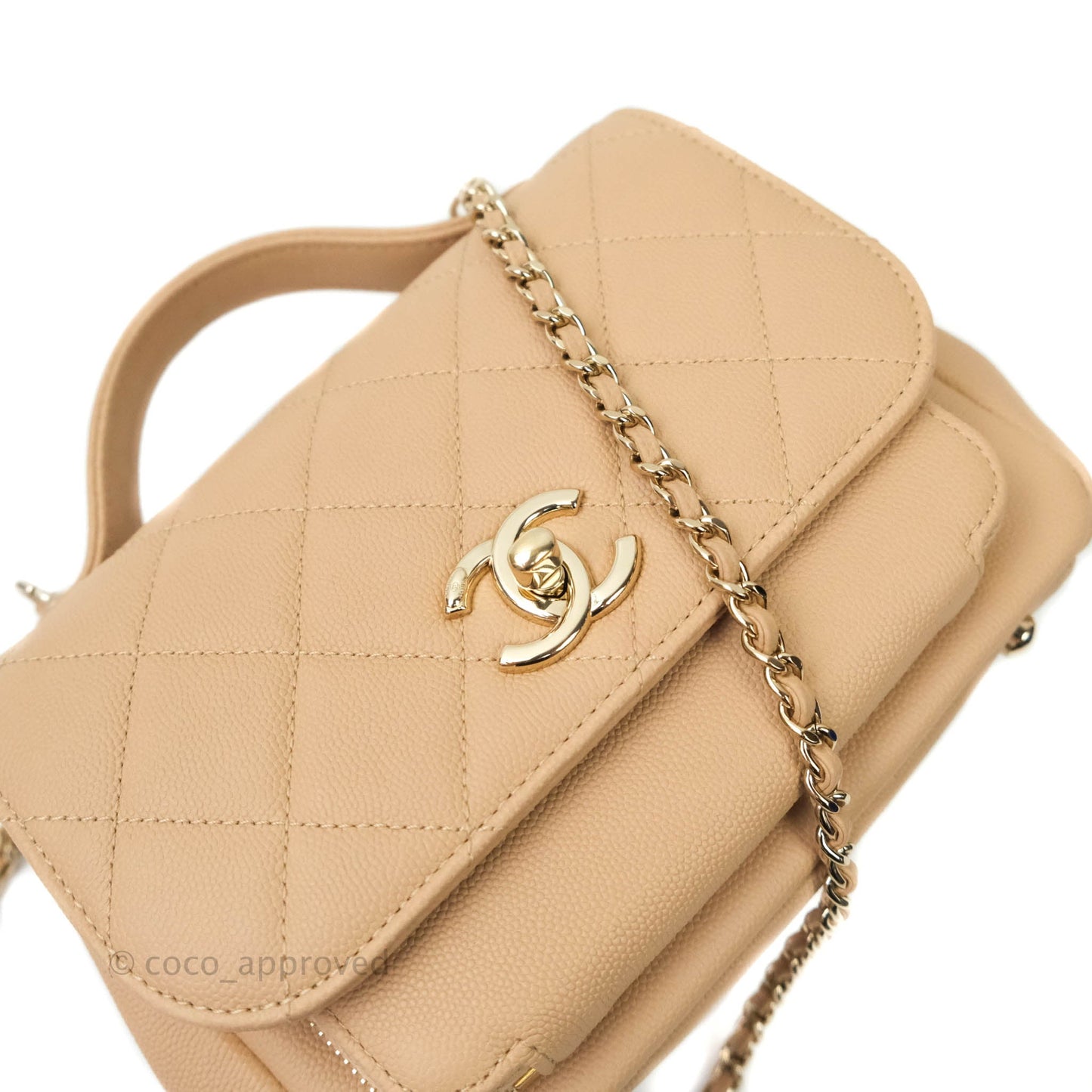 Chanel Quilted Small Business Affinity Flap Beige Caviar Light Gold Hardware