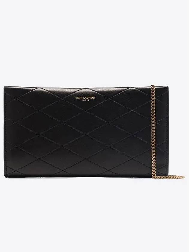 Luxury Saint Laurent Leather Chain Long Wallet Black