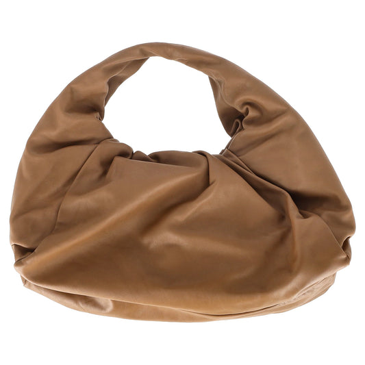Luxury Bottega Veneta Maxi Shoulder Pouch Bag in Brown Leather