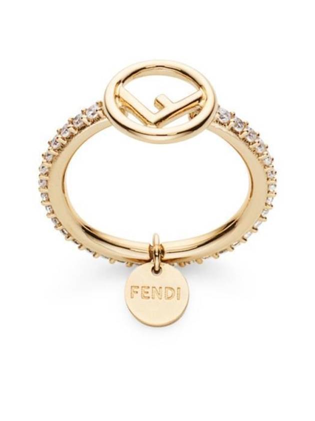 Luxury FendiF Logo Crystals Ring Gold