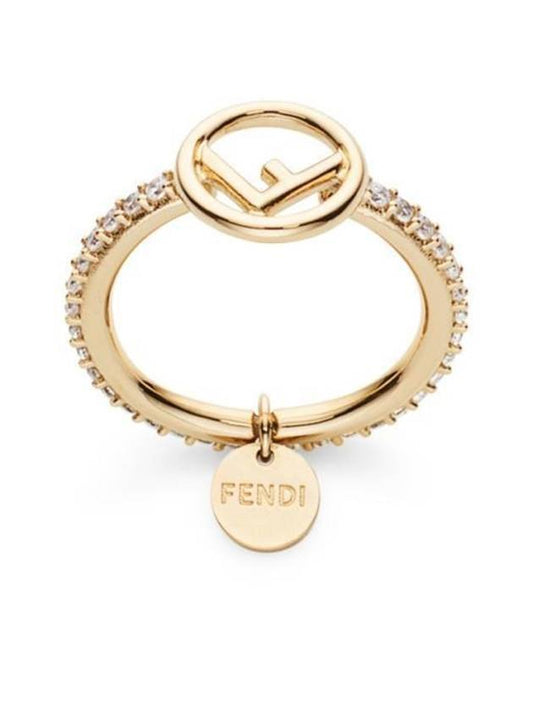 Luxury FendiF Logo Crystals Ring Gold