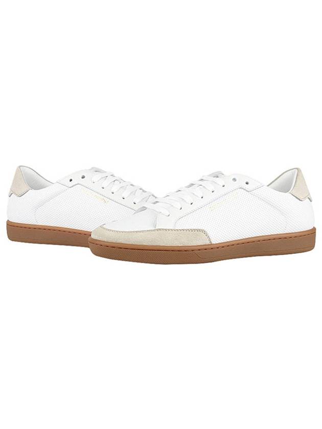 Luxury Saint Laurent Court Classic Perforated Beige Tab Low Top Sneakers White