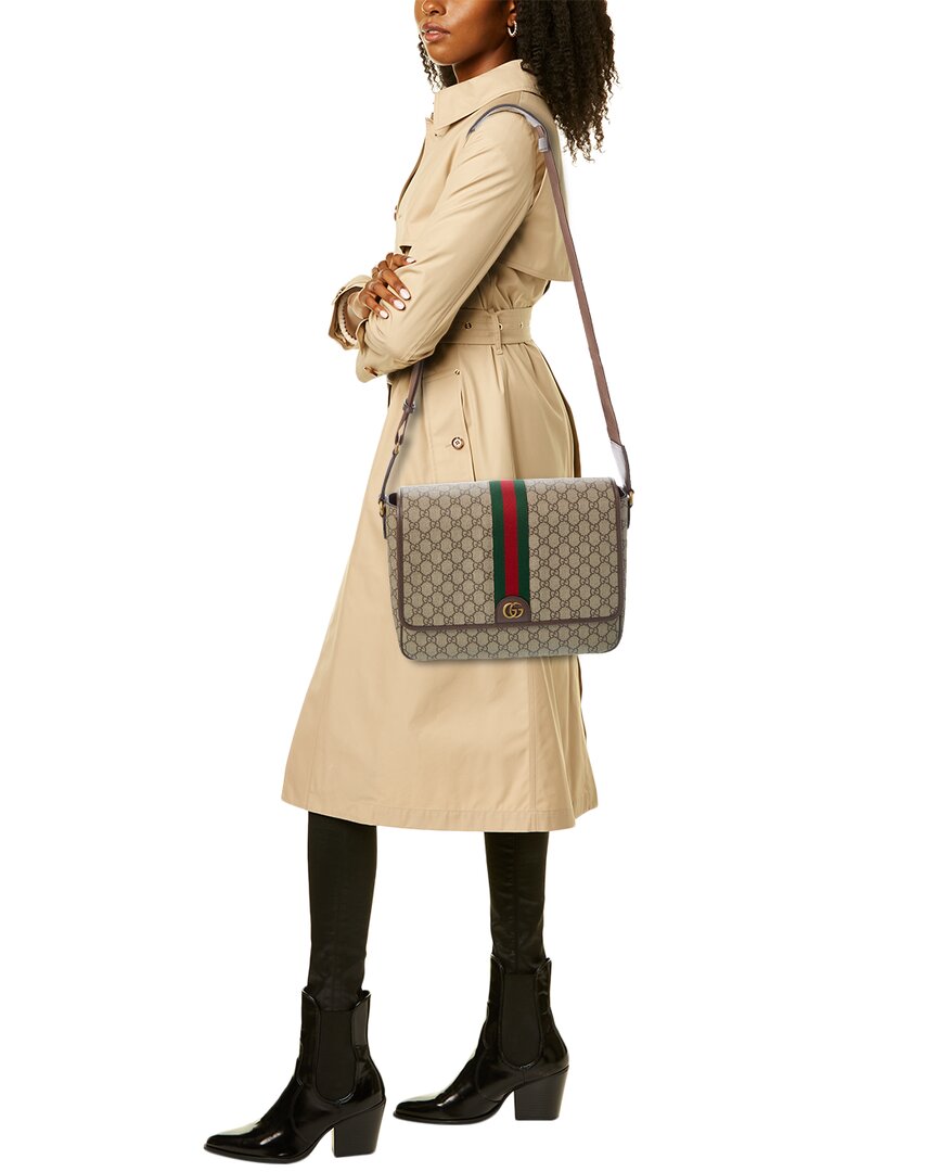 Luxury Gucci Trending 2025 Ophidia Large GG Supreme Canvas & Leather Shoulder Bag