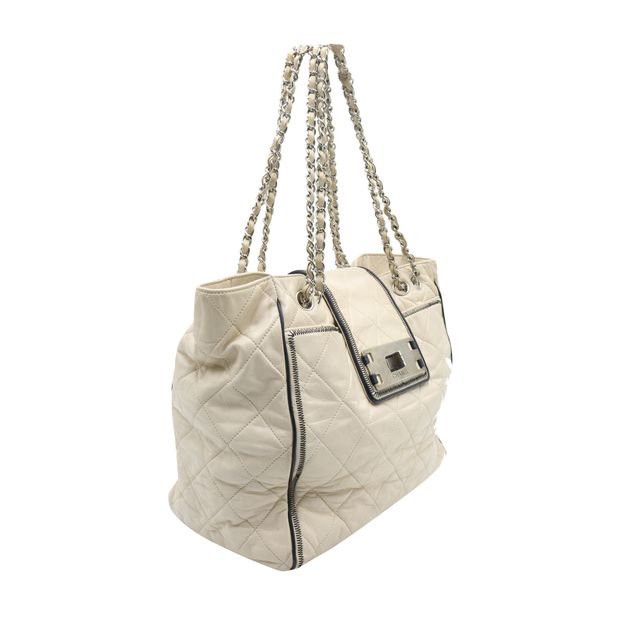 Luxury Chanel Cream Mademoiselle Lock East West Tote