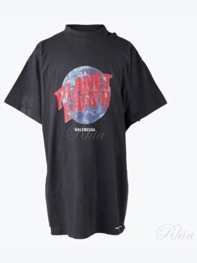 Luxury Balenciaga Planet Earth Oversized Short Sleeve T-Shirt Black