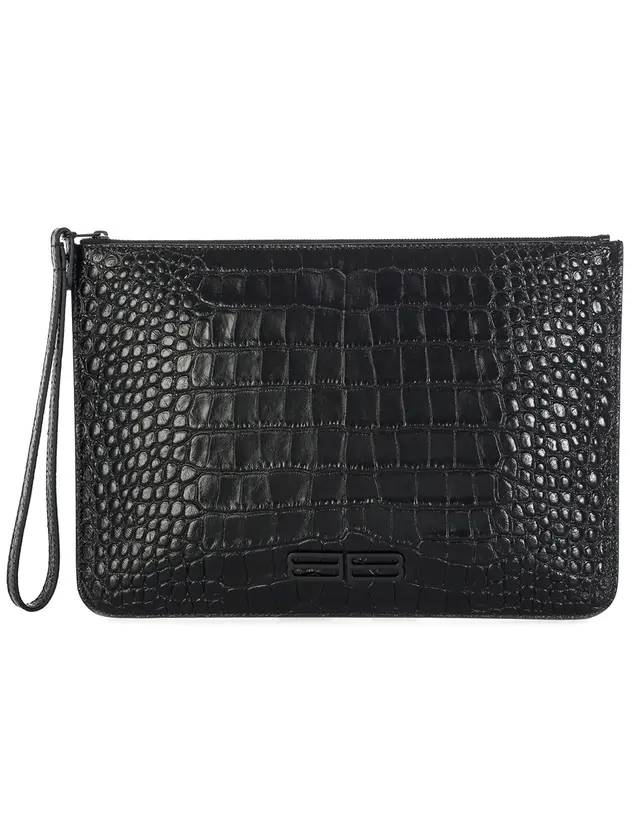 Luxury Balenciaga Crocodile Embossed Clutch Bag Black