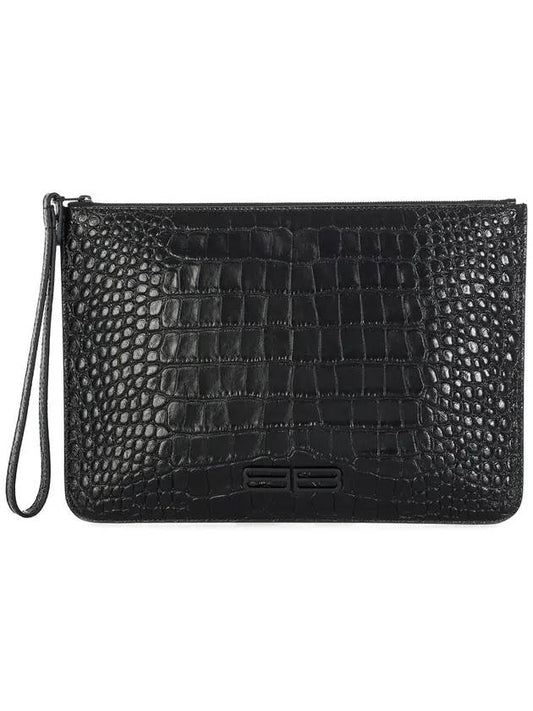 Luxury Balenciaga Crocodile Embossed Clutch Bag Black