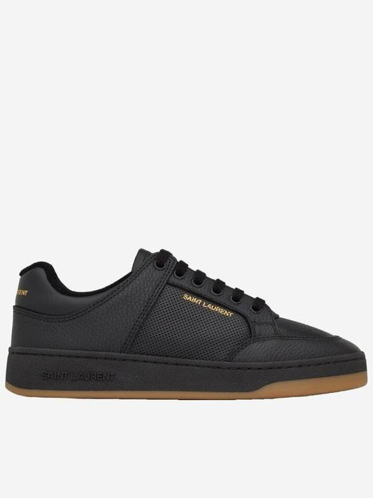 Luxury Saint Laurent SL 61 Logo Signature Leather Low Top Sneakers Black
