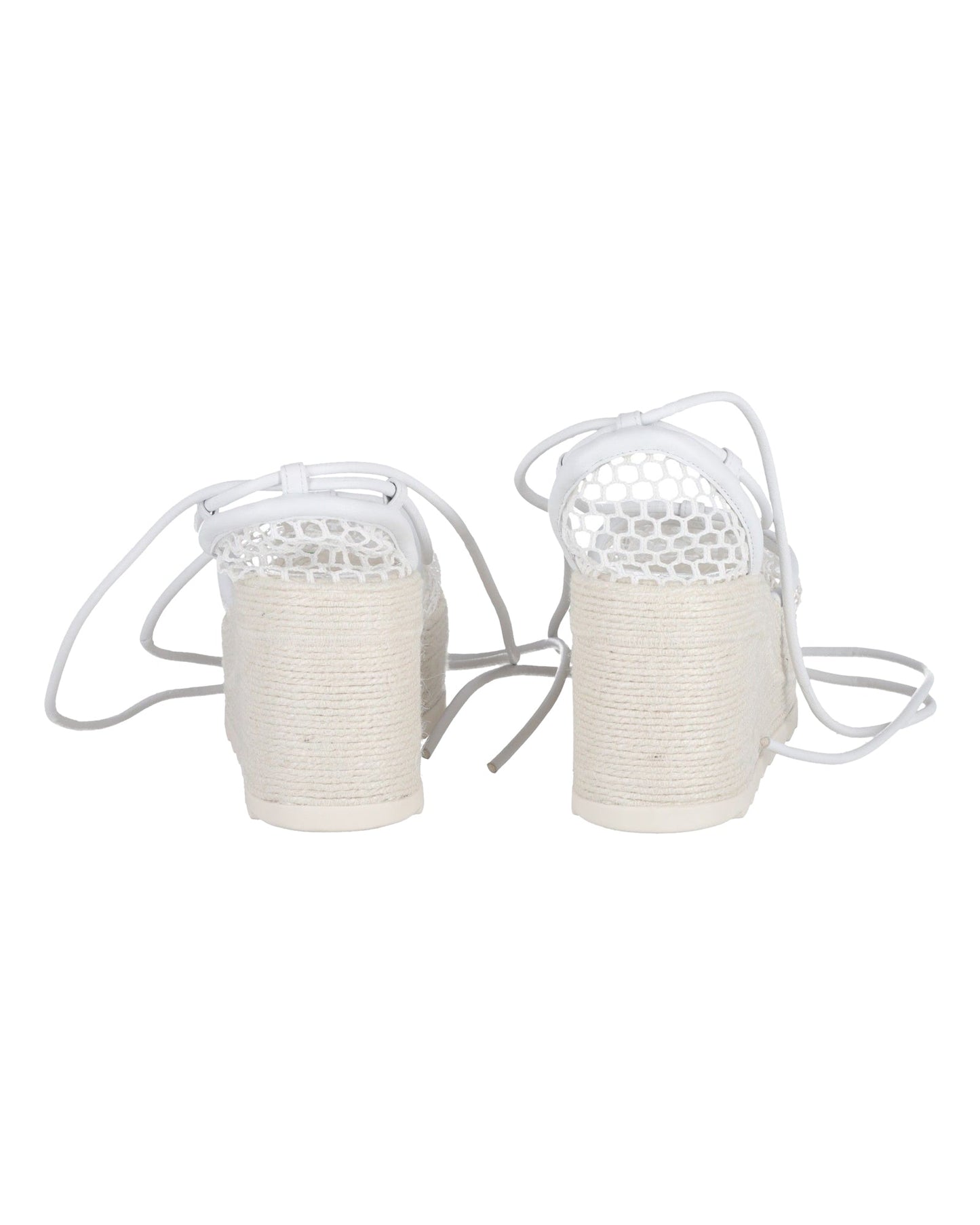 Luxury Bottega Veneta Mesh Espadrille Wedge Sandals in White Leather