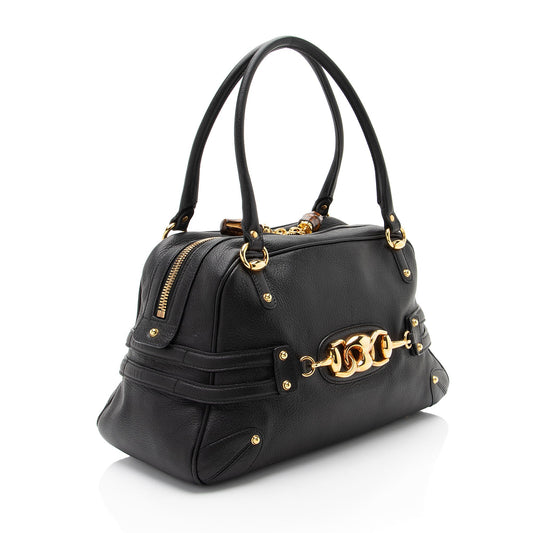 Luxury Gucci Trending 2025 Leather Bamboo Horsebit Wave Satchel