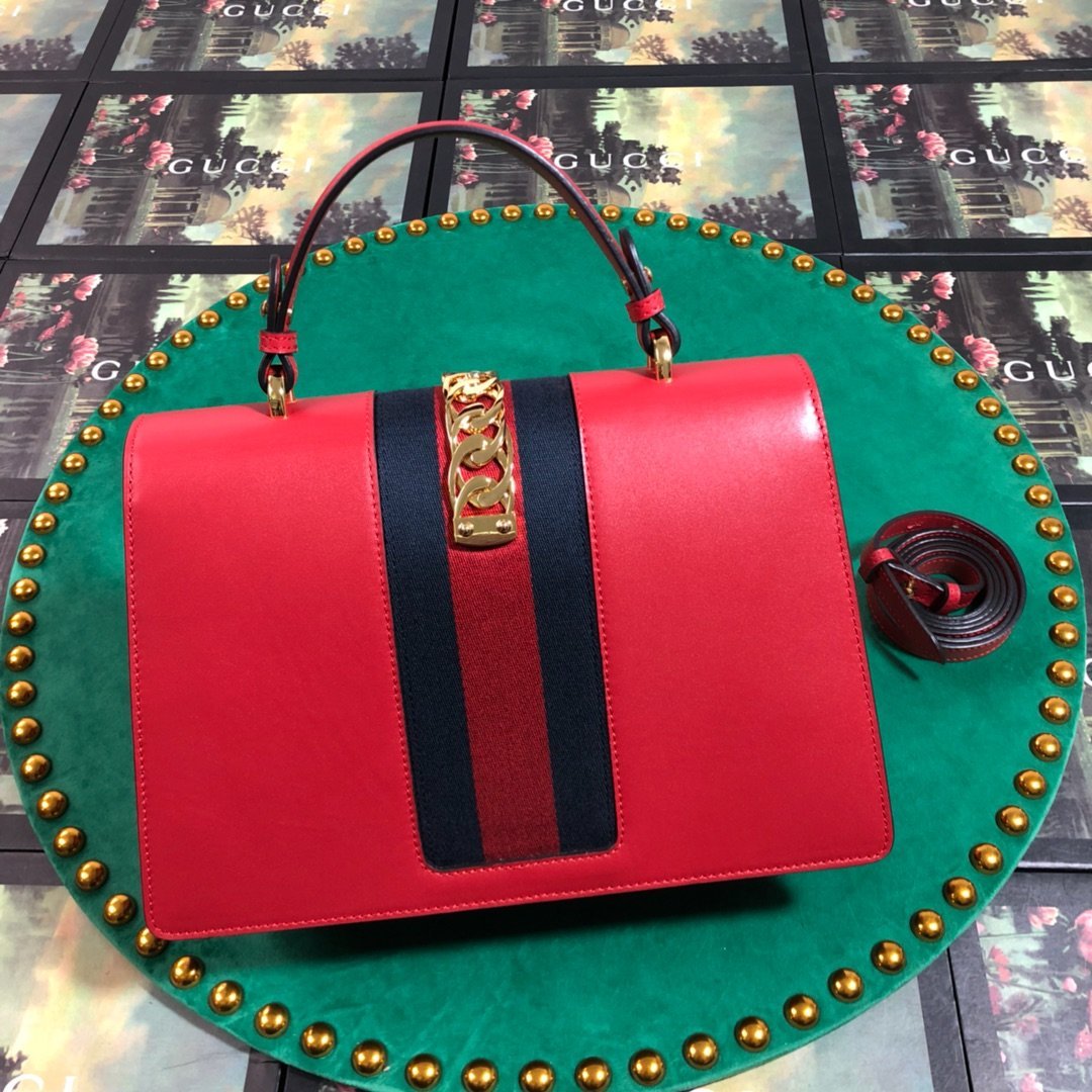 Luxury Gucci GG Sylvie Leather Medium Top Handle Bag