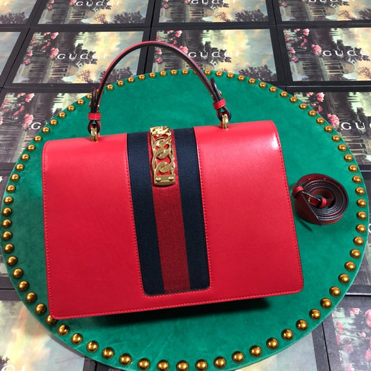 Luxury Gucci GG Sylvie Leather Medium Top Handle Bag