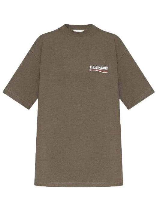 Luxury Balenciaga Wave Logo Political Campaign Large Fit Short Sleeve T Shirt Khaki