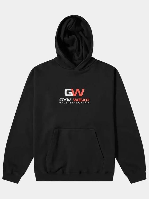 Luxury Balenciaga Gymwear Logo Print Cotton Hoodie Black