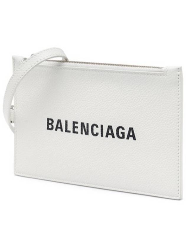 Luxury Balenciaga Cash Logo Strap Double Pouch Strap Card Wallet White