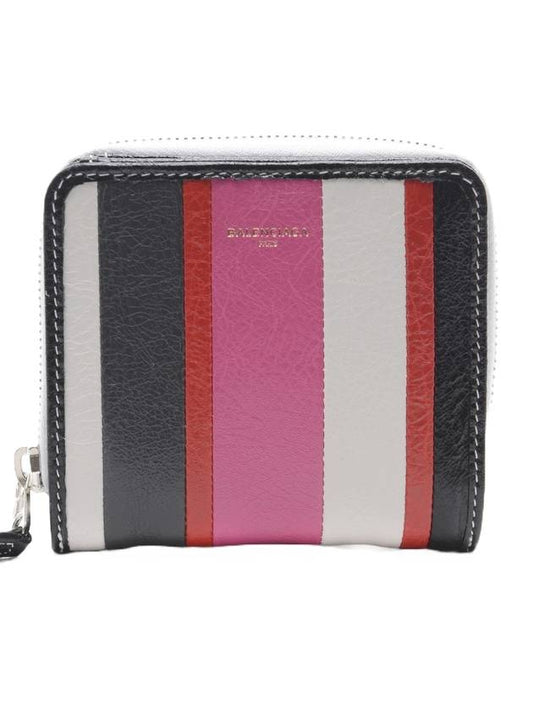 Luxury Balenciaga Bazar Striped Zip Around Leather Half Wallet