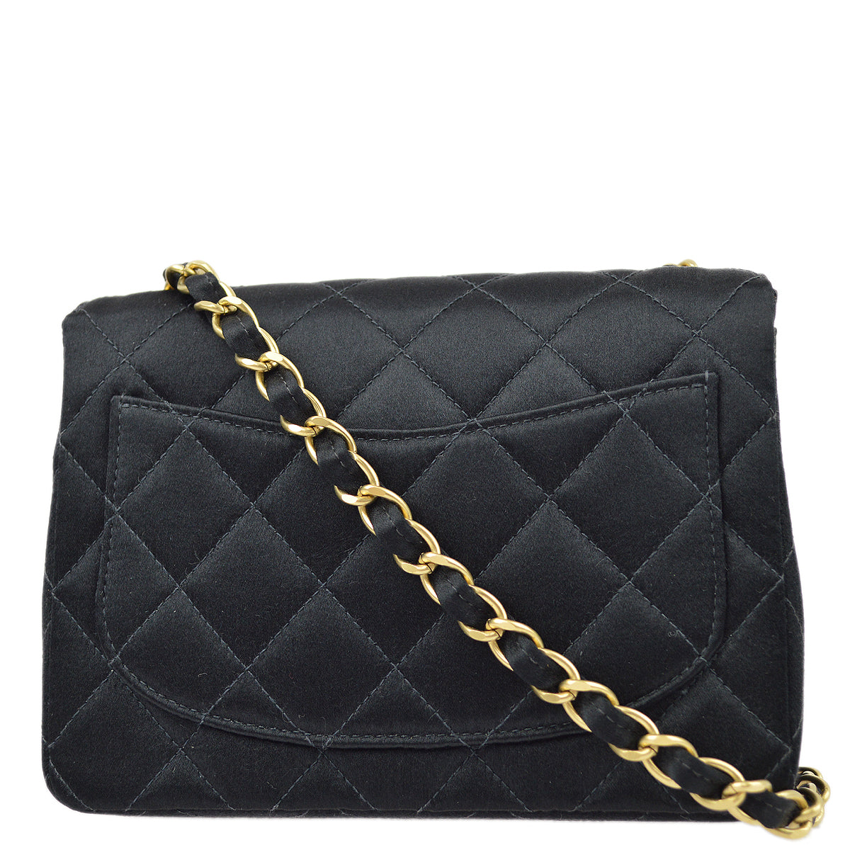 Luxury Chanel Black Satin Mini Classic Square Flap Shoulder Bag 17