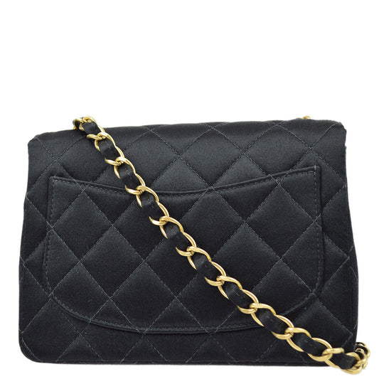 Luxury Chanel Black Satin Mini Classic Square Flap Shoulder Bag 17