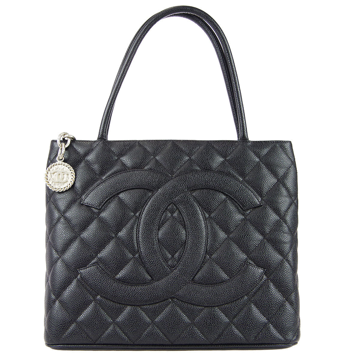 Luxury Chanel Medallion Quilted Tote Handbag Black Caviar