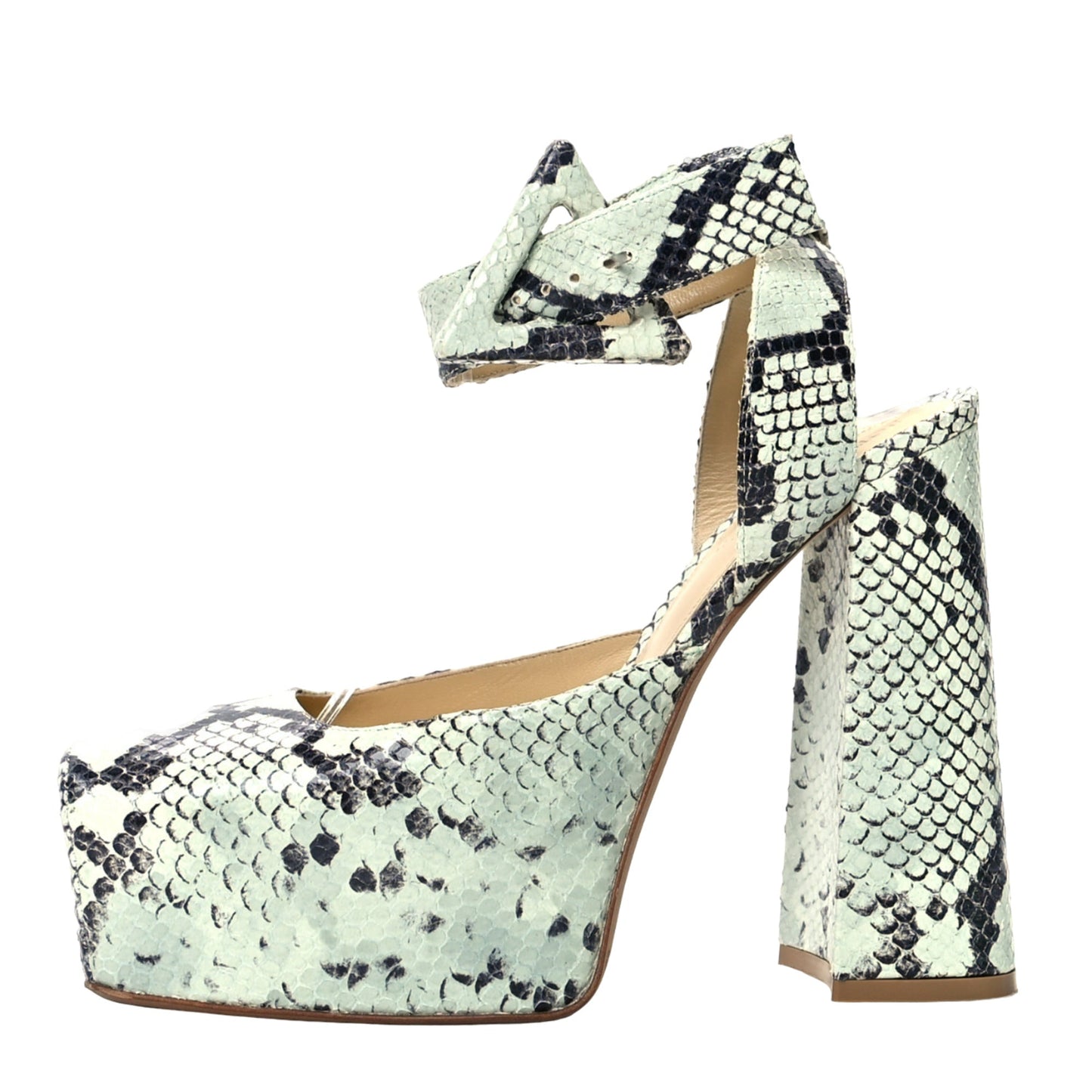 Luxury Bottega Veneta Faded Python Noir Tower Pumps