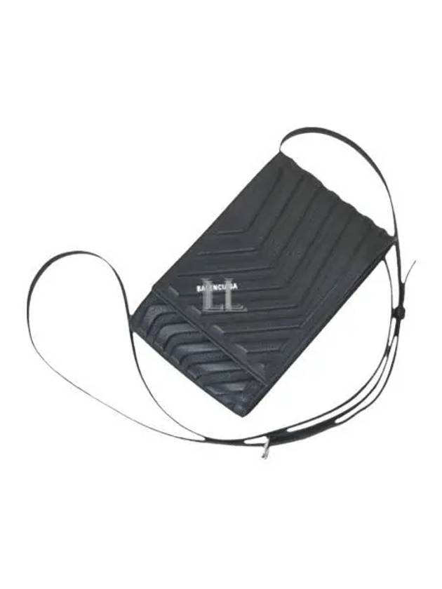 Luxury Balenciaga Grain Calfskin Car Strap Phone Cross Bag Black