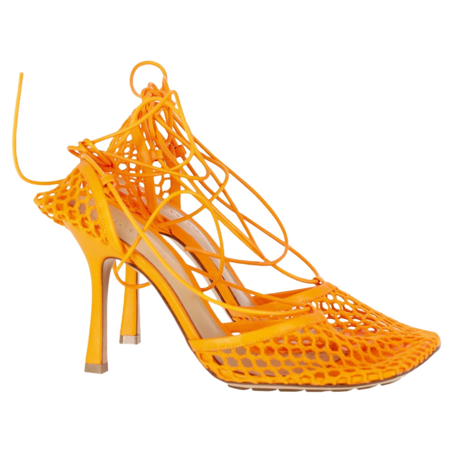 Luxury Bottega Veneta Stretch Lace Up Sandals in Orange Leather