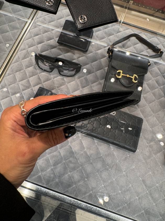 Luxury Gucci Trending 2025 Men's GG Signature Half Wallet Black