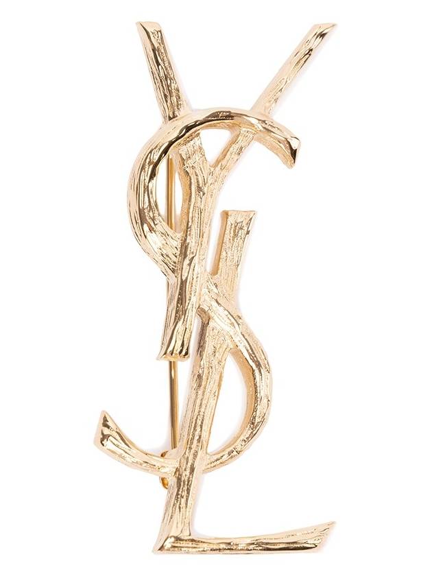 Luxury Saint Laurent Opyum Cassandra Metal Brooch Gold