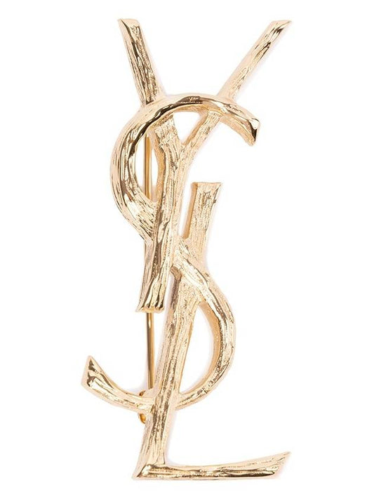 Luxury Saint Laurent Opyum Cassandra Metal Brooch Gold