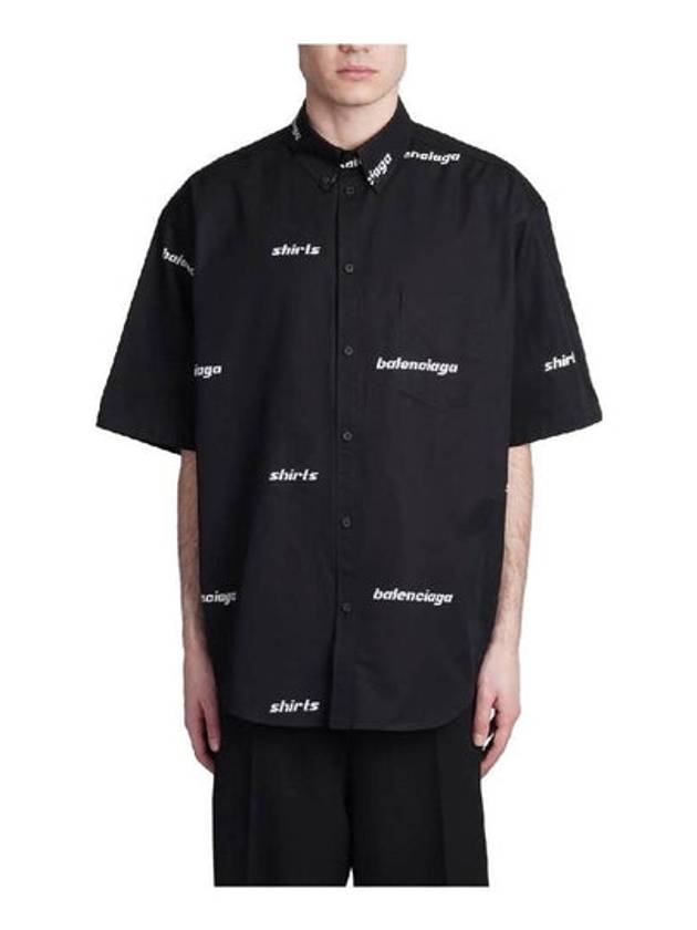 Luxury Balenciaga All-Over Logo Short Sleeve Shirt Black