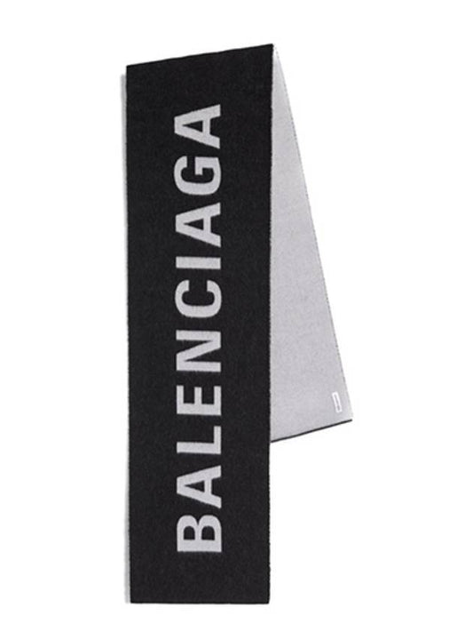 Luxury Balenciaga Wool Jacquard Logo Muffler Black
