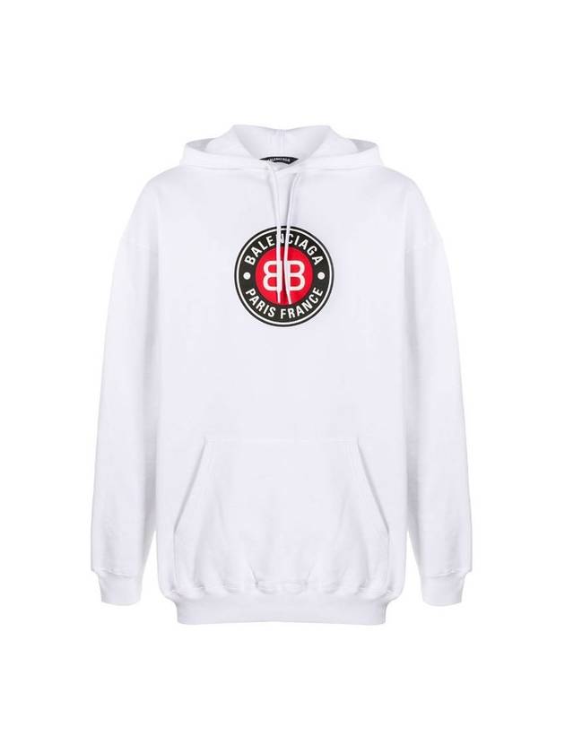 Luxury Balenciaga Round Logo Print Hoodie White