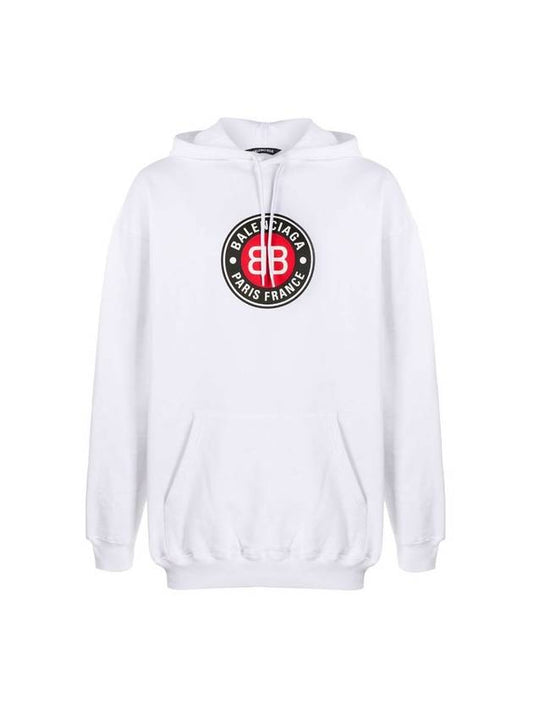 Luxury Balenciaga Round Logo Print Hoodie White