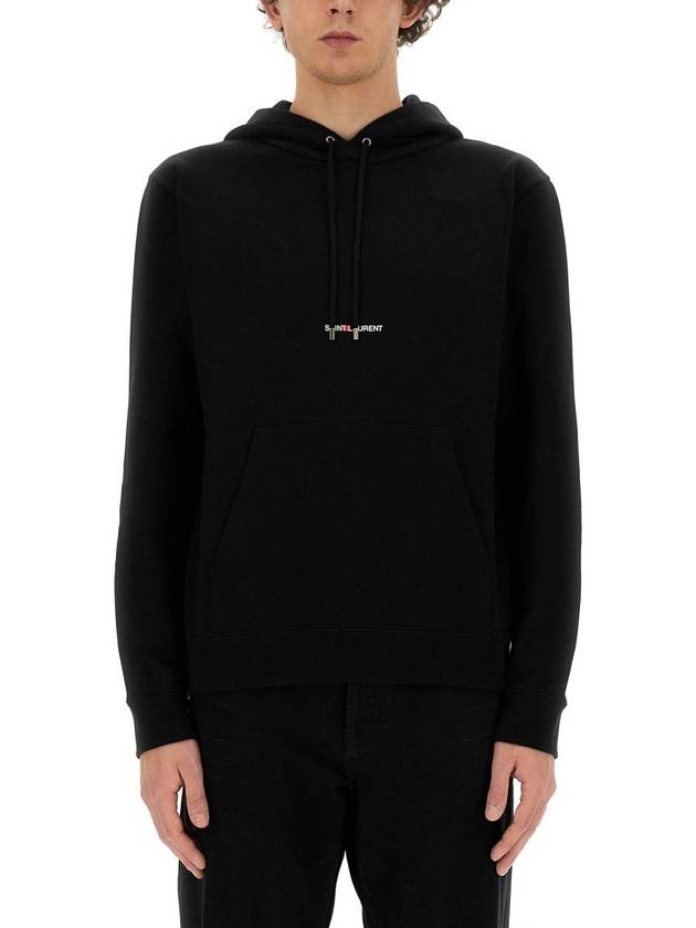 Luxury Saint Laurent Men's Chest Small Logo Hoodie Black