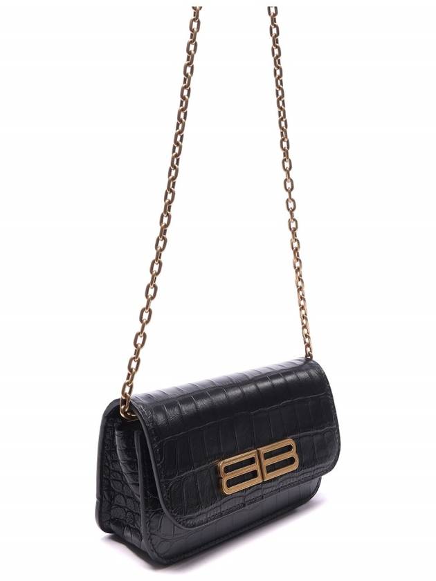 Luxury Balenciaga Gossip BB Logo Crocodile Chain Shoulder Bag Black