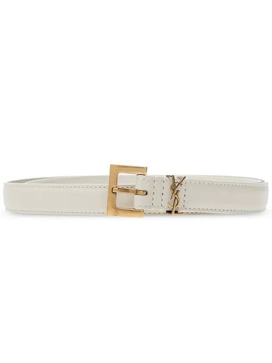 Luxury Saint Laurent Monogram Square Leather Belt White