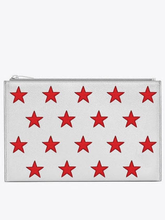Luxury Saint Laurent Red Star Point Clutch Bag Silver