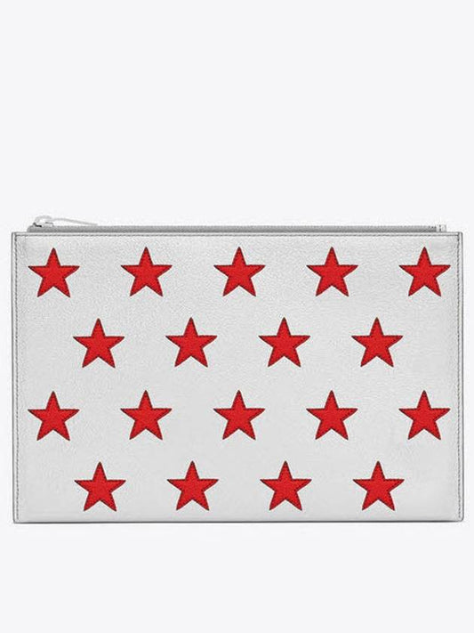 Luxury Saint Laurent Red Star Point Clutch Bag Silver