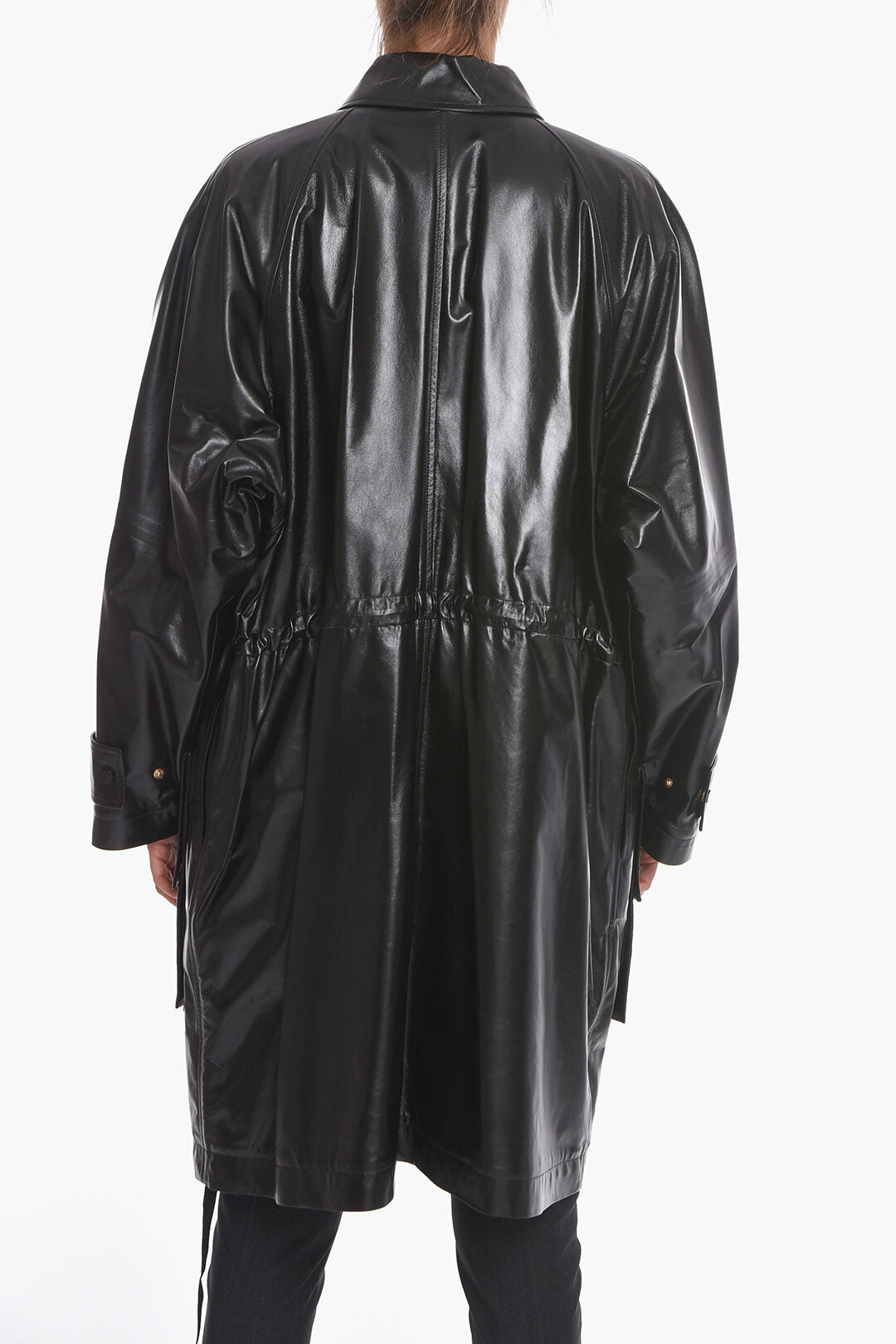 Luxury Bottega Veneta Leather SHINY Coat with Drawstring