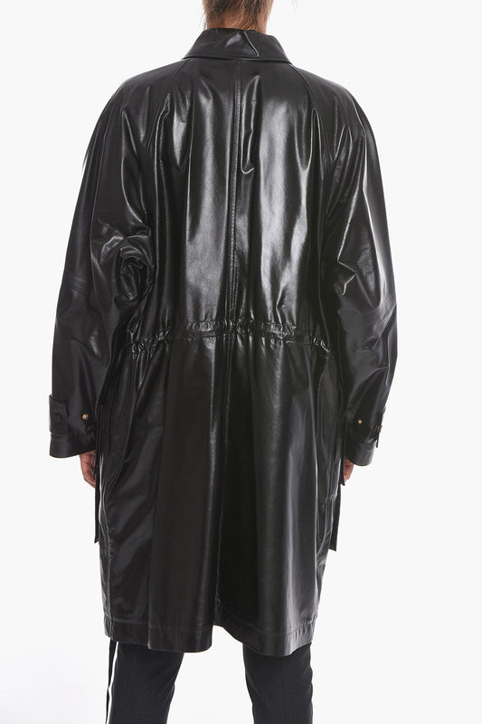 Luxury Bottega Veneta Leather SHINY Coat with Drawstring