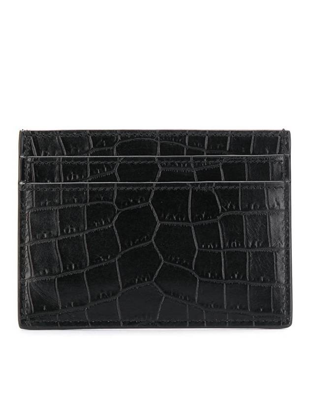 Luxury Saint Laurent Monogram Logo Crocodile Card Wallet Black