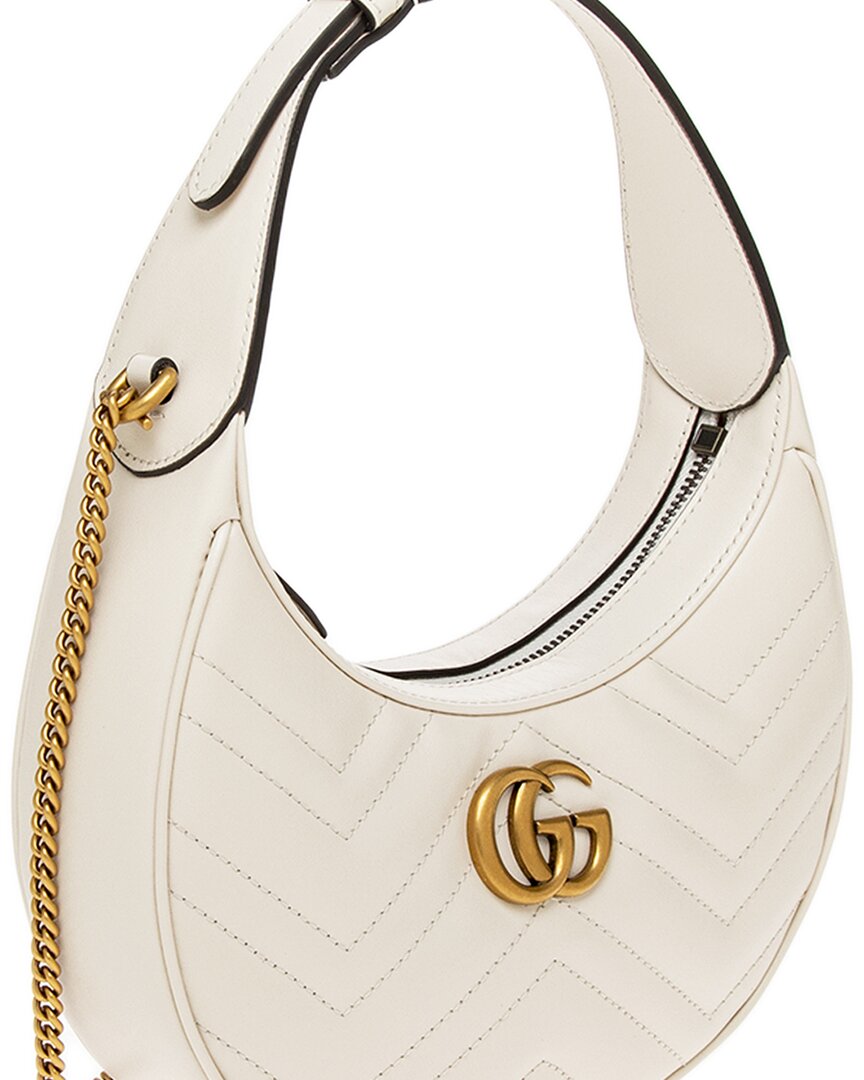 Luxury Gucci Trending 2025 GG Marmont Half Moon Shaped Mini Leather Hobo Bag, White