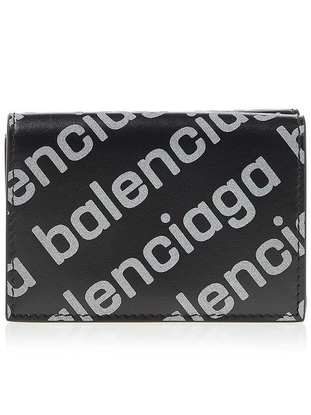 Luxury Balenciaga All-Over Logo Tri-Fold Half Wallet Black