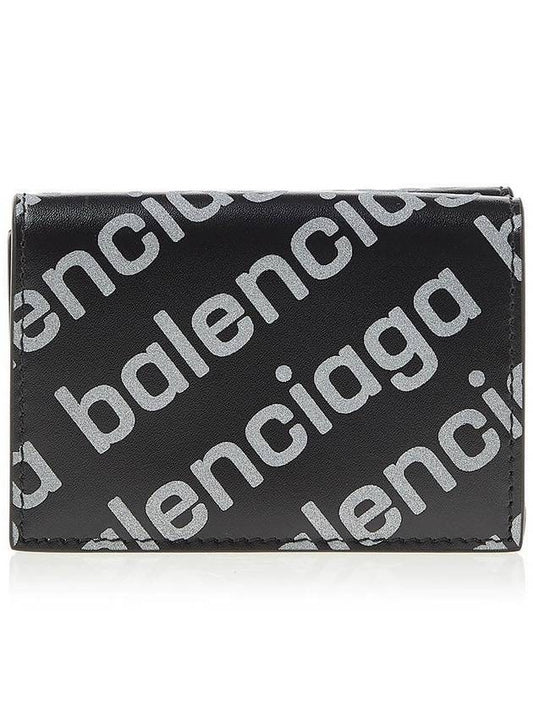 Luxury Balenciaga All-Over Logo Tri-Fold Half Wallet Black